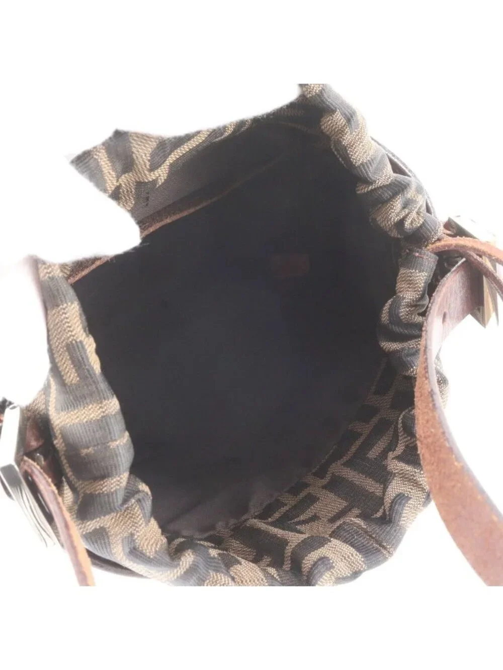Fendi Zucca Leather Canvas Shoulder Bag Brown